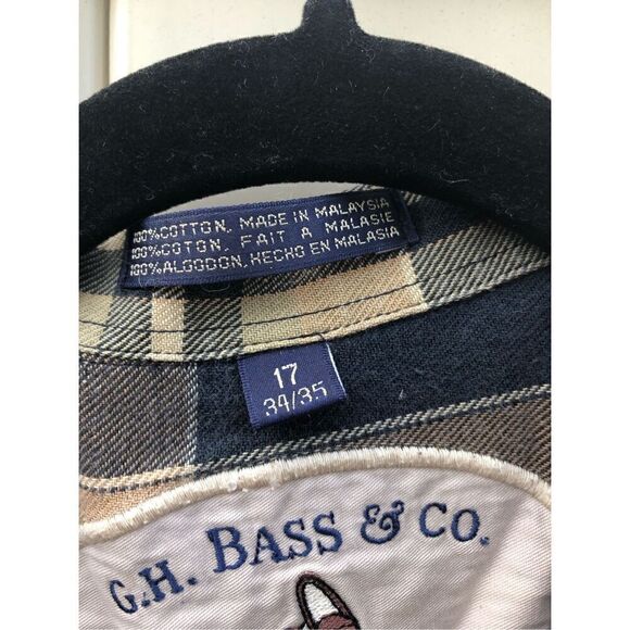G.H Bass & Co Plaid Flannel 17 34-35 Cotton Tan and Brown - Picture 4 of 4